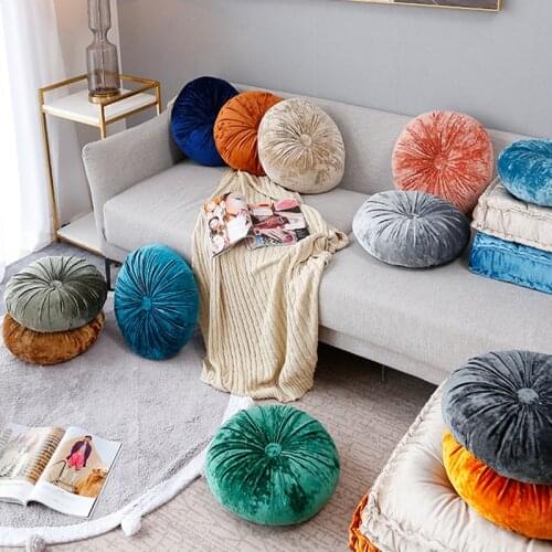 Nordic INS Style Chair Cushion Solid Color Handmade Small Pumpkin Yellow Gray Decorative Pillows Velvet Home Sofa Round Cushions