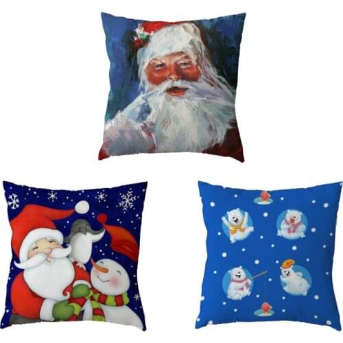 Celebrate Christmas Cushion Covers Santa Penguin Polyester Peach Skin Pillowcase Coffee Shop Seat Home Sofa Chair Bed Decorate