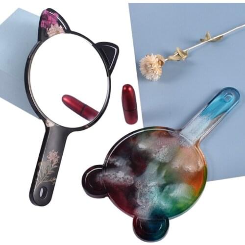 Handheld Cute Cats/Bear Ears Cosmetic Mirrors Crystal Resin Mold Silicone Mould