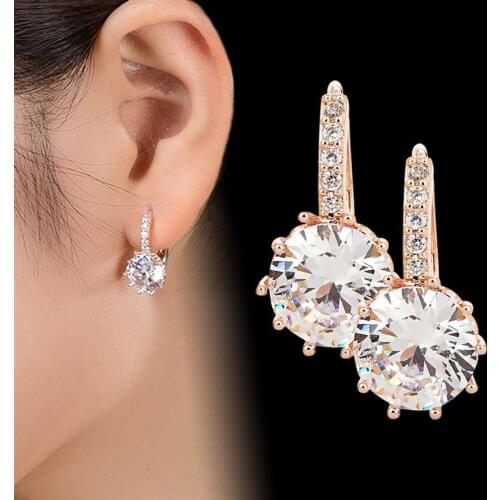 Fashion Round Cubic Zircon Stud Earrings Vintage Flower Earrings Jewelry for Female Friend Gift Elegant Women Earrings