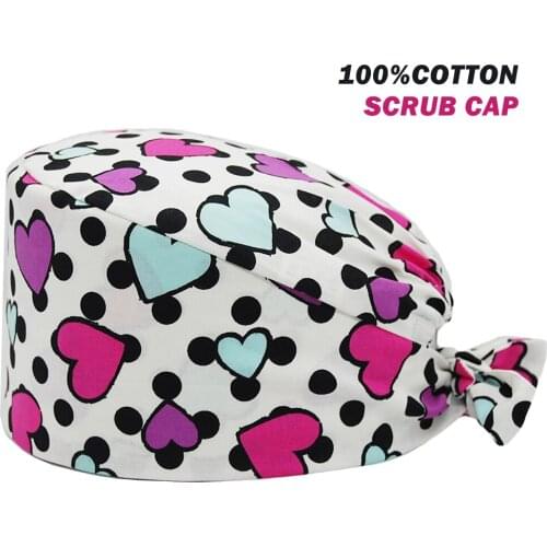 New Surgicals Caps Adjustable Anime Printing Pure Cotton Nursing Hats Beauty Salon Clinic Dental Pet Shop Lab Worker Scrubs Hat