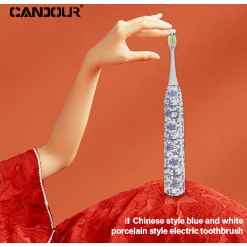 Chinese style Blue and white pottery Sonic Electric Toothbrush USB Rechargeable Toothbrush with 8 Brush Head IPX7 Waterproof