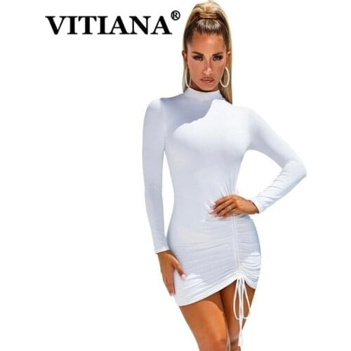 VITIANA Long Sleeve Sexy Party Dress Women Autumn 2019 Female White Pullover Slim Bodycon Dresses Femme Mini Penci Vestidos