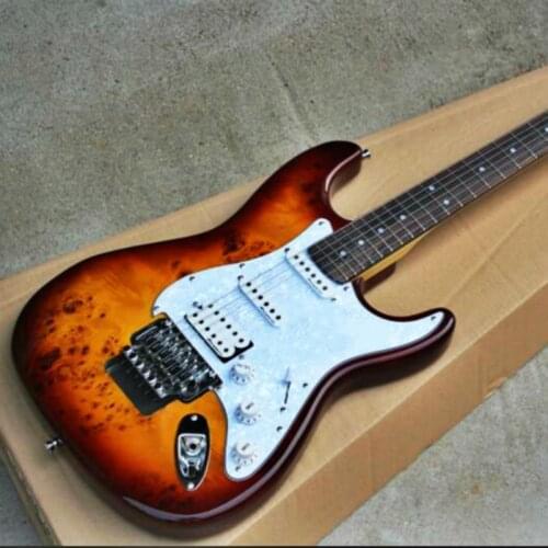 High quality FDST-1018 3TS color solid body with Burl grain cover rosewood fretboard Floyd rose electric guitar, Free shipping