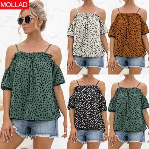 2021 Summer Hot Sale off-the-Shoulder Strap Ruffled Dot Polka Dots Tops Women Summer Shirt Tops