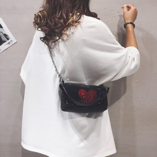 Luxury Designer Bright Diamond Love Armpit Womens Shoulder Bags Brand Handbag and Purse Chain Crossbody Bags Female Square Bags