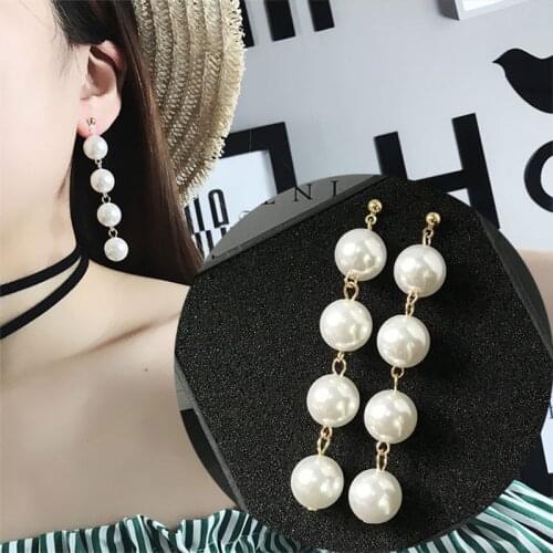 Women Wild Simple Earrings Simulated Pearl Tassel Long Earrings Beaded Statement Earrings Wedding Party Gift Girls Jewelry