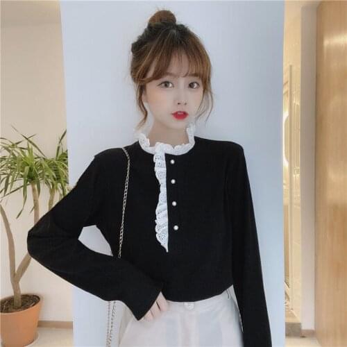 Woman Sweaters Lace High Neck Inner Wear Long-Sleeved Sweater Autumn Womens Womens Spring Clothing Slim Fit Sweater Top Winter