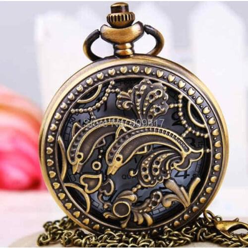 10 pcs /lot vintage Antique bronze hollow out quartz pendant necklace pocket watch kids woman gift 4.5cm
