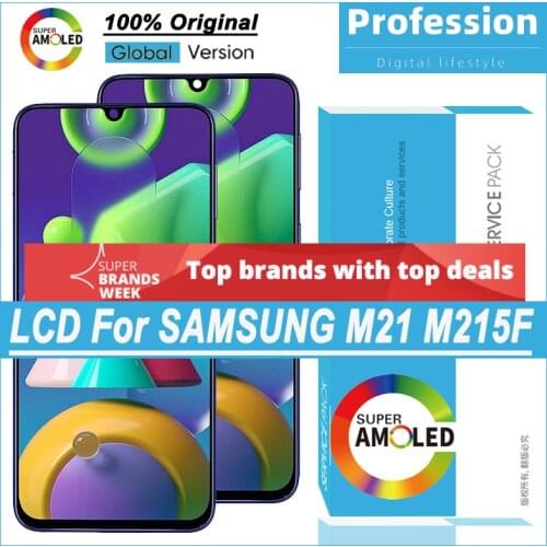 100% Original Amoled 6.4'' Display for Samsung Galaxy M21 M215F M215F/DS Full LCD Touch Screen Digitizer Assembly Repair Parts