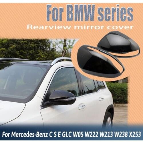 2pcs Bright Black Carbon Fiber Pattern Mirror Cover Caps for Audi A3 S3 RS3 8V 2013-2018 Replacement Car Styling Accessories