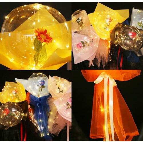 20 Inch Sunflower LED Luminous Transparent Bobo Ball Balloon Bouquet Birthday Wedding Party Scene Layout