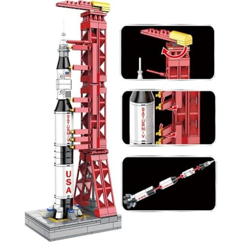 2021 MOC Aerospace Apollos 11 Saturn V Rockets Launch Space Spacecraft City Building Blocks Classic Model Bricks Kits Sets Ideas