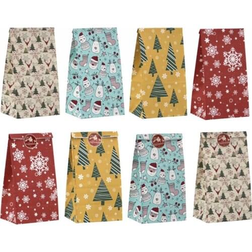 24Pcs Food Paper Bag Gift Packaging Bags Halloween Christmas Biscuit Candy Food Cookie Bread Snacks Baking Takeaway Bags