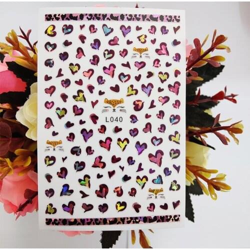 Leopard Cat 3D Nail Stickers Colorful Sweet Love Heart Nail Art Decor Sliders Foil Manicure Accessories Tips Stickers for Nails