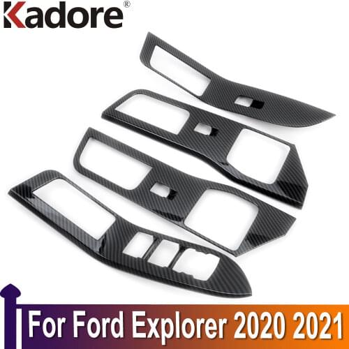 For Ford Explorer 2020 2021 ABS Carbon Fiber Window Lift Button Switch Cover Trim Door Armrest Panel Frame Car Accessories