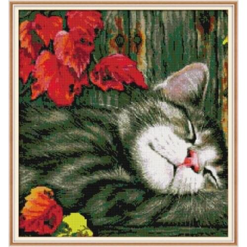 Maple leaf and cat Diamond painting cross stitch kit Square Round Drill stitching embroidery DIY handmade needlework