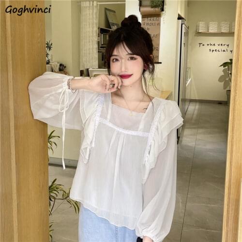Butterfly Sleeve White Blouses Women Summer Sun Protection Loose Fairy Gentle Girls Square Collar Blusas Leisure Lace-up Outwear
