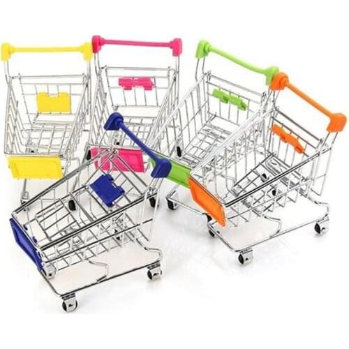 Baby pretend toy Supermarket Hand Trolley Mini Shopping Cart Desktop Decoration Storage Toy Gift Dollhouse Furniture Accessories