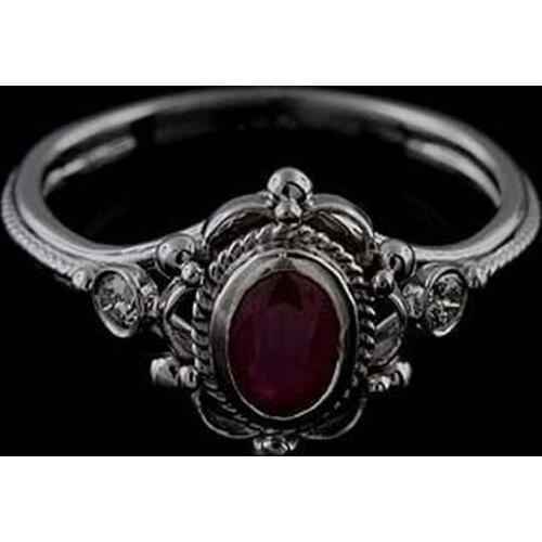 Womens 925 Vintage Thai Silver Red Zircon Ring Gift Jewelry Ring