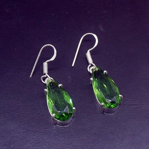 Hermosa Elegant Amazing Pear Green Peridot Silver Color Jewelry Gifts Dangle Drop Earrings for Women Girls 1 1/4 Inch FQ270