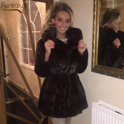 FUREALUX 2021 New Style Real Mink Fur Coat Handmade Autumn Winter Warmth Fashion Lace Ladies Authentic Natural Mink Fur