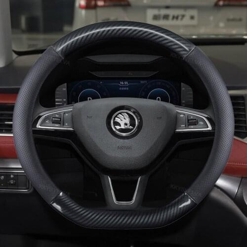 Genuine Leather Car Steering Wheel Cover for Skoda Octavia A5 A7 Rapid Spaceback Fabia Kodiaq Superb YETI Karoq Kamiq