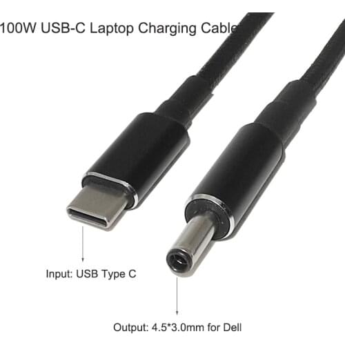 100W PD Type C to 4.5 X 3.0mm Fast Charging Cable for Dell Inspiron 11 13 14 15 3000-7000 Series Vostro 5502 5401 USB-C Adapter