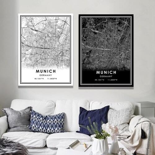 MUNICH Map Canvas Prints Wall Art Pictures Painting Wall Art For Living Room Home Office Hotel Apartment Decor