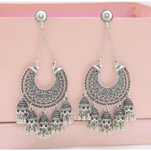 Dangle Earrings Indian Piuma Jewelry Jhumka Tribal Gold color Tassel Bead Oxidized Afghan Earring Ethnic Gypsy Pakistani Nepal