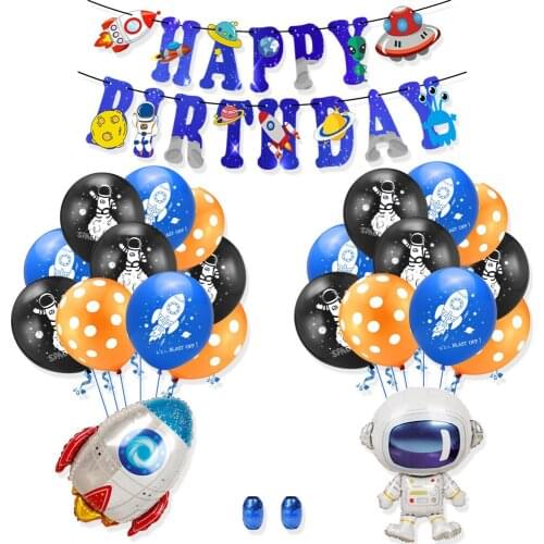 Outer Space Balloon banner Cake Topper Planets Party Balloon Garland Kit Included UFO Rocket Astronaut Balloons for Kid Birthday