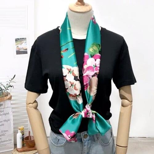 2021 Small Long Silk Scarf For Women Fashion Chain Flowers Print Elegant Neck Tie Scarves Ladies Neckerchief Girls Hair Scarfs