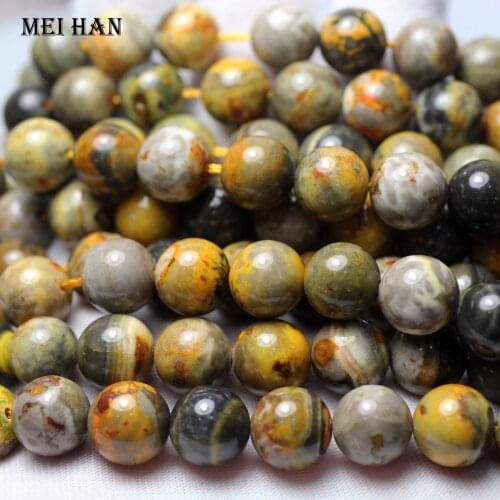 Meihan (1strand/set) Natural 10mm Melittite Wasp jasperr bumble bee stone beads smooth round for jewelry making design gift