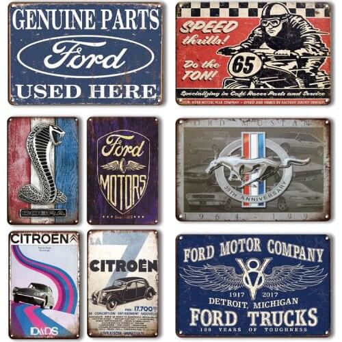 Retro Ford Mustang Citroen Metal Plate Vintage Car Poster Painting Home Garage Wall Decorative Plaques Old Wall Sticker Decor