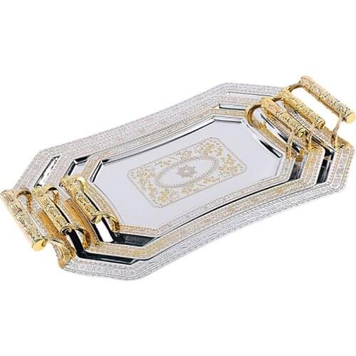 Metal Storage Tray Golden Jewelry Display Stainless Steel Plate Retro Dessert Fruit Cake Handle Home Party Wedding Decoration