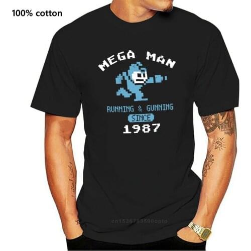 Mega Man Mens T-Shirt - Megaman Running and Gunning Since 1987 Image Cartoon t shirt men Unisex New Fashion tshirt