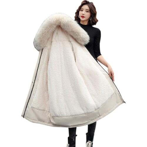 2021 New Winter Long Coats Women Parkas Plus velvet Thick Warm Hooded Parkas Loose Female Outwear Large Fur Collar Padded Jacket