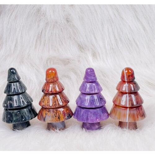 Natural Crystal Hand Carved Christmas Tree For Halloween &Home Decor