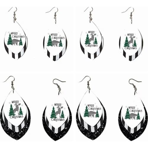 Merry Christmas Moose Distres Santa Christmas Plaid Teardrop Earrings Bulk Order Whloesale Merry Christmas Bear Winter