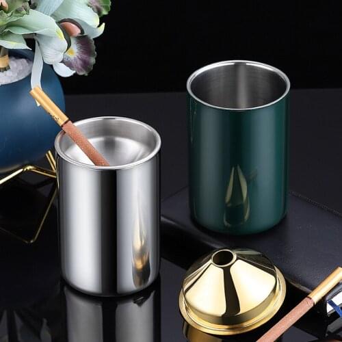 Detachable Stainless Steel Ashtray With Lid Home Desktop Cigarettes Ash Holder Windproof Car Metal Ash Tray Smoking Accessories