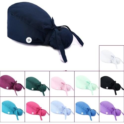 Unisex Beauty Salon Work Hats Scrub Elastic Cotton Pet Grooming Cap Health Service Pet Work Cap Ponytail Nursing Work Button Hat