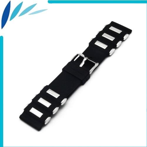 Silicone Rubber Watch Band 24mm for Suunto TRAVERSE Stainless Steel Clasp Strap Wrist Loop Belt Bracelet Black + Spirng Bar