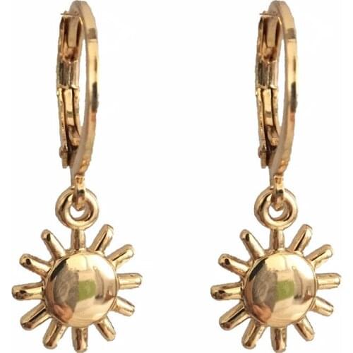CUTE EARRINGS GOLD COLOR PLATING CELESTIAL SUN CHARM SMALL PENDANT EARRING FOR WOMEN GIRL