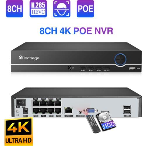 Techage H.265 8CH 5MP/4MP/3MP/1080P PoE NVR CCTV VIdeo Security Surveillance System for PoE IP Camera Video Recorder Audio Input