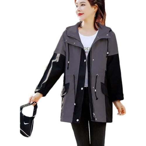 Spring Autumn Windbreaker Loose Tooling Outerwear Female Casual Trench Coat New Plus Size Women Long Hooded Parka Overcoat 4XL