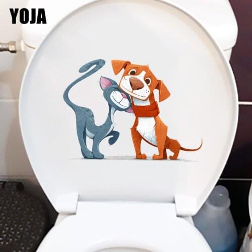 YOJA 24.8×17.9CM Intimate Cats And Dogs Home Bedroom Wall Decoration Personality Toilet Sticker T1-2925