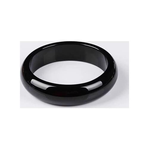 Zheru Jewelry Natural Agate Chalcedony Black 54-64mm Bracelet Elegant Princess Beads Best Gift for Mother and Girlfriend