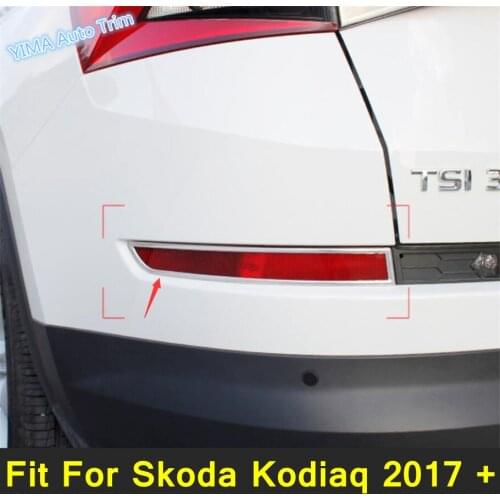 Lapetus Auto Styling Rear Tail Fog Lights Lamp Frame Cover Trim 2PCS Fit For Skoda Kodiaq 2017 - 2021 Stainless Steel Exterior