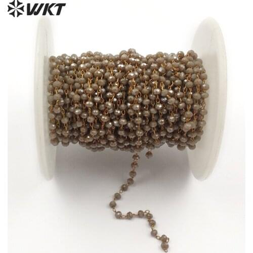 WT-RBC053 Wholesale Diy Design Sparkly Round Beads Chain With Gold Electroplated Chain Custom Length 5m/lot women Jewelry