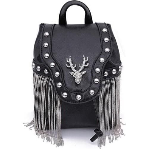 2021 Gothic Rock PU Leather Women Handbag Shoulder Bag Tassel Messenger Bag Women Purse Elk Diamonds Designer HandBag